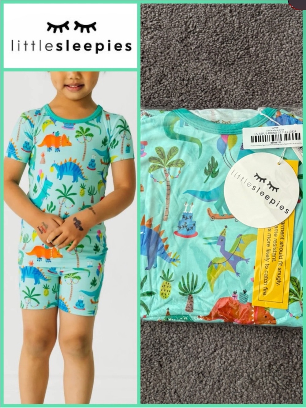 🦖🍰Little Sleepies Prehistoric Party Short Sleeve Pajamas 18-24